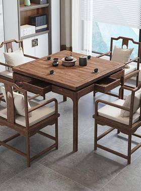 严原木八桌打牌掼蛋选桌老榆木仙中式纯实木新餐桌椅小wyy24100户