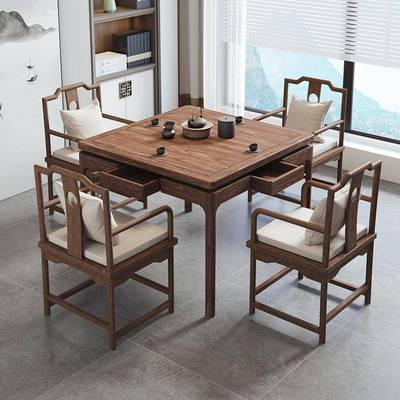 严原木八桌打牌掼蛋选桌老榆木仙中式纯实木新餐桌椅小wyy24100户