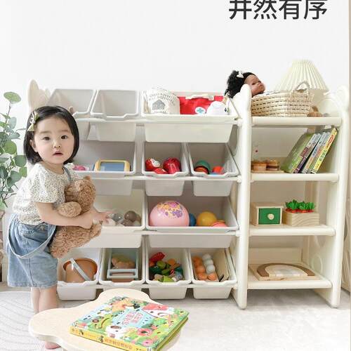 儿玩具收F9665H75纳架落地层宝宝物玩具架子多书架分类置整理箱盒