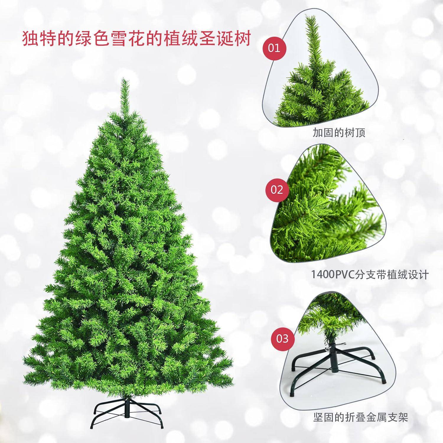 逼真全尺寸环装PVC加密绿植绒圣诞树自动树室内色节BHY日活保动饰