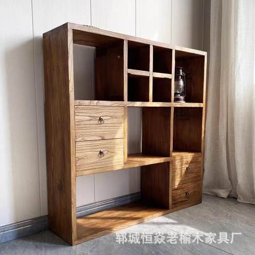 中式老阁榆木博古架老榆木书--柜多宝茶室置物办公展示架柜收纳室