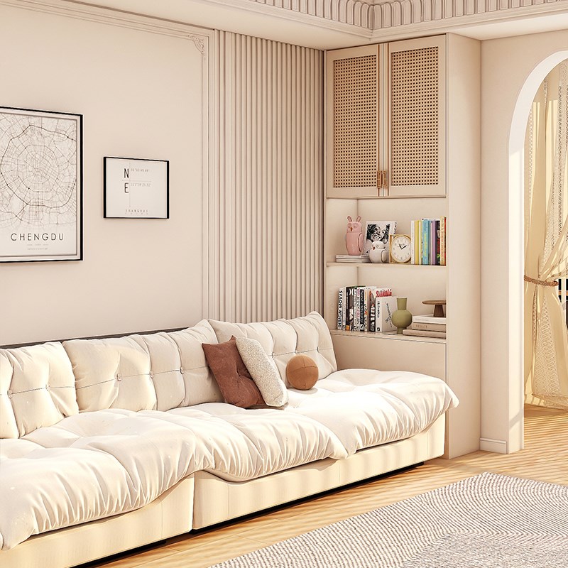 中古风书柜带藤编门去客厅化一体整墙到顶书架可尺寸定制满墙书橱