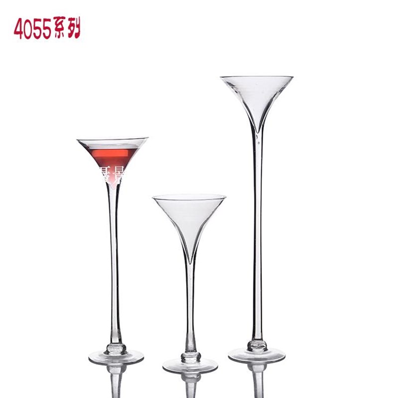 婚庆餐桌花瓶玻璃鸡尾花瓶时尚创意羽毛装饰道具软装高脚酒杯