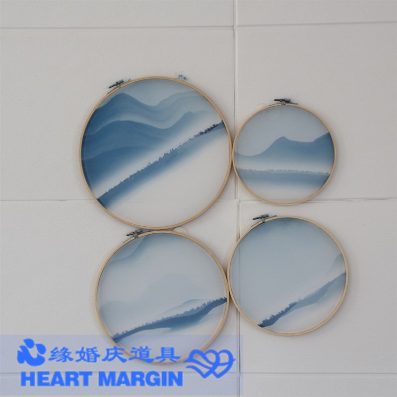 中式婚礼道具装饰布置吊饰挂件古风绣绷装结婚现场舞台背景板墙