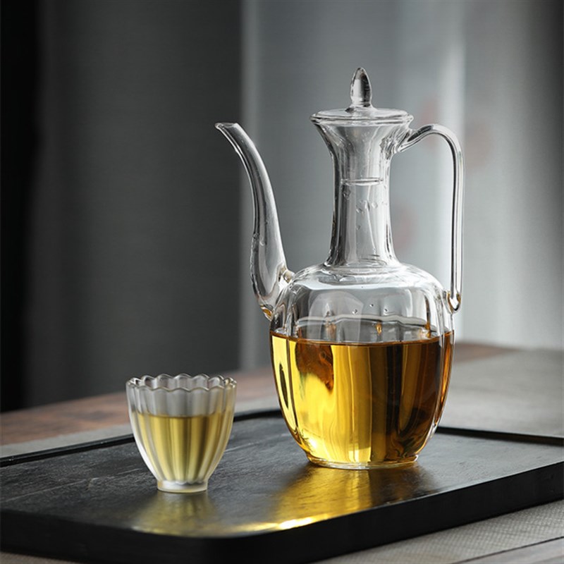 仿宋手执壶透明玻璃点茶瓜棱高硼硅泡茶壶创意家用贵妃酒壶茶具