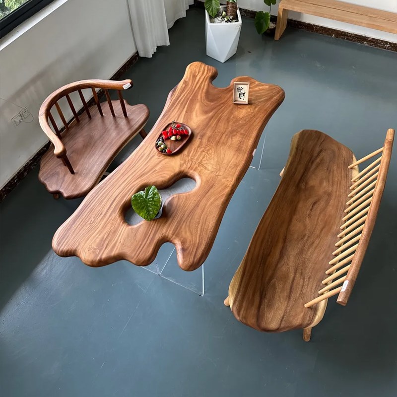 南美胡桃木实木大板随形桌整块原木茶桌办公桌书桌