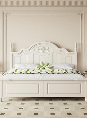 现代简白色实木床1.8m家卧室1用.5m单双主人储物奶油ITE风美式约