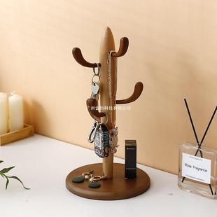 入户匙挂架创意仙钥人掌木口收纳盒进门桌面置物架玄关实钥无品牌