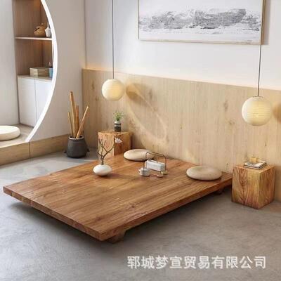 新中式矮老榆木榻榻民米大床酒店做旧落宿地73718床床实木单双人