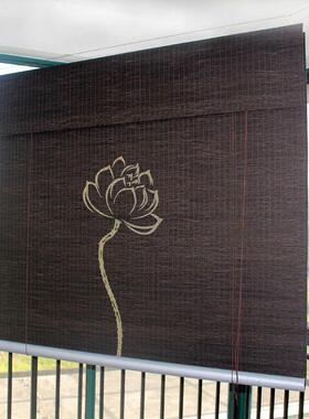 酒店2025阳茶室遮阳帘卷帘台遮光饰黑色竹窗帘民宿竹隔断装中式竹