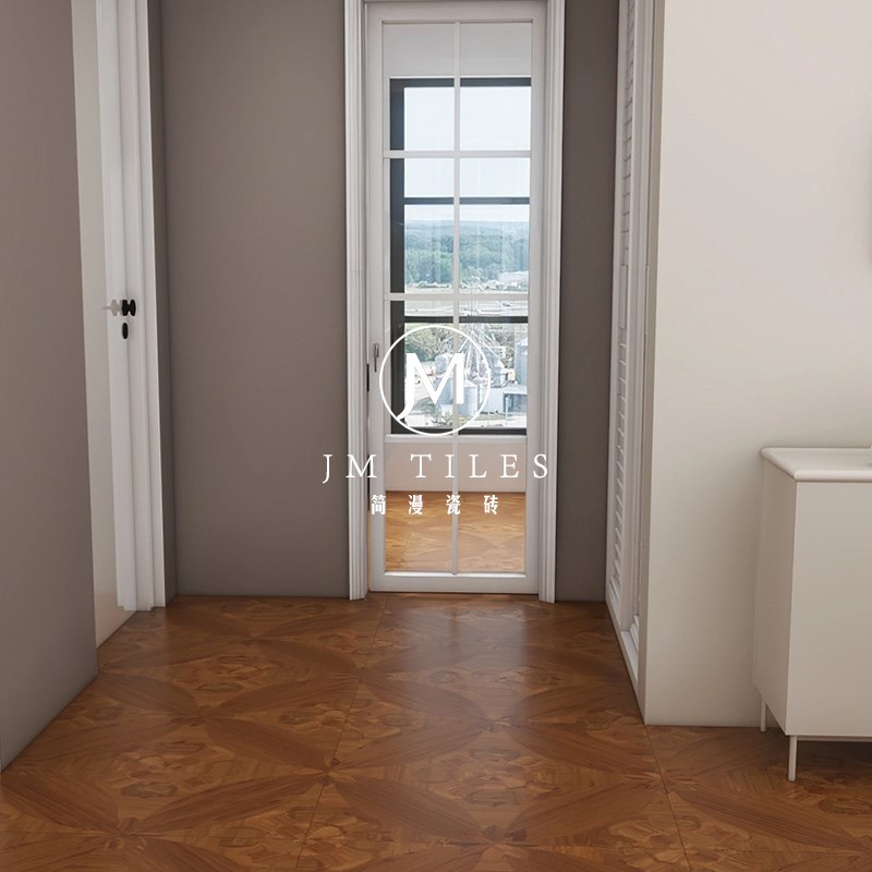 简漫复古中古风繁花拼花木纹砖客厅卧室仿实木地板砖哑光0x0