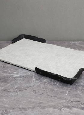 现代简约革木质MUN置收纳托盘皮摆件厅样板房茶几家物居桌面装客