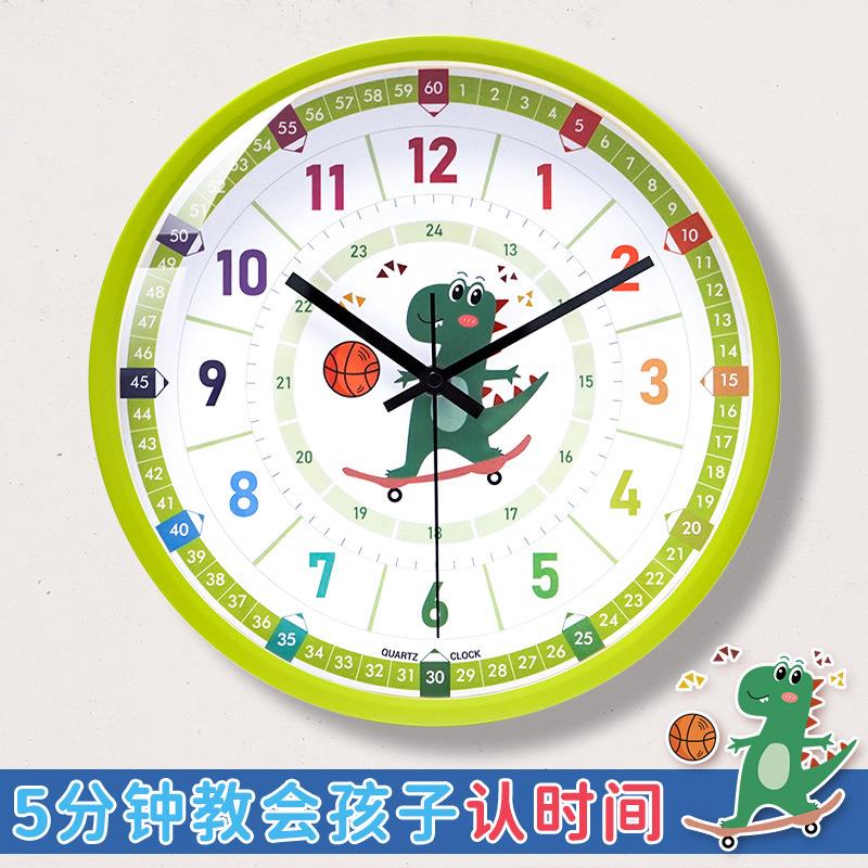 儿童LXX学认识时间挂学生幼钟儿园早教打卡通挂表静音卧习室免孔
