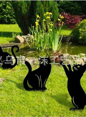 6件金属户猫花园YLJ桩艺术装饰外黑猫剪影好庭院桩花猫园雕像爱者