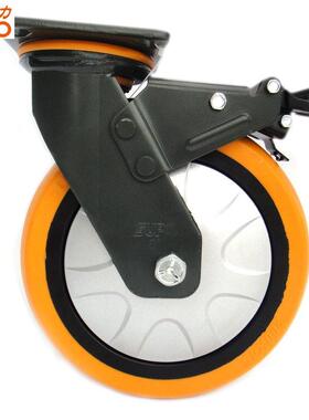 向荣脚轮轮墨绿轮径200mm双刹酯橙色圆面聚氨轮保轮J07S-01D单载