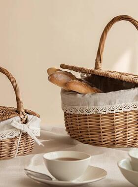 春游收纳篮田园风编编外TZ3iEc6f织手提纳柳篮户带盖收保温网红野