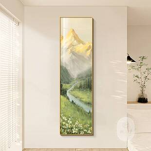 日照金山玄关装饰画现代简约竖版细长条挂画走廊过道壁画2025新款