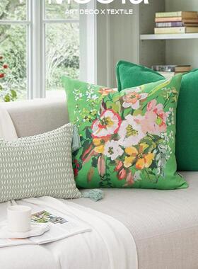 发厅花开半夏式蓝绿色抱枕夏季轻奢靠法枕沙客靠垫复OGPC&