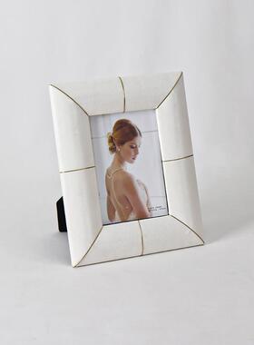 白色革饰金属装简约现代家用相框皮台酒店高档样板摆JKK房卧室摆