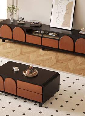 中古圆角视柜CVF茶几电组黑色法式复合代古轻奢现客厅家用小户型