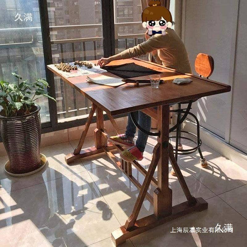 斜绘面美术工作画台744架绘简易画案桌手绘画画画美式书桌实木设