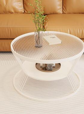 风奶油玻璃圆形家VXI用客厅钢化玻璃寓小桌子轻奢现代公茶几户型