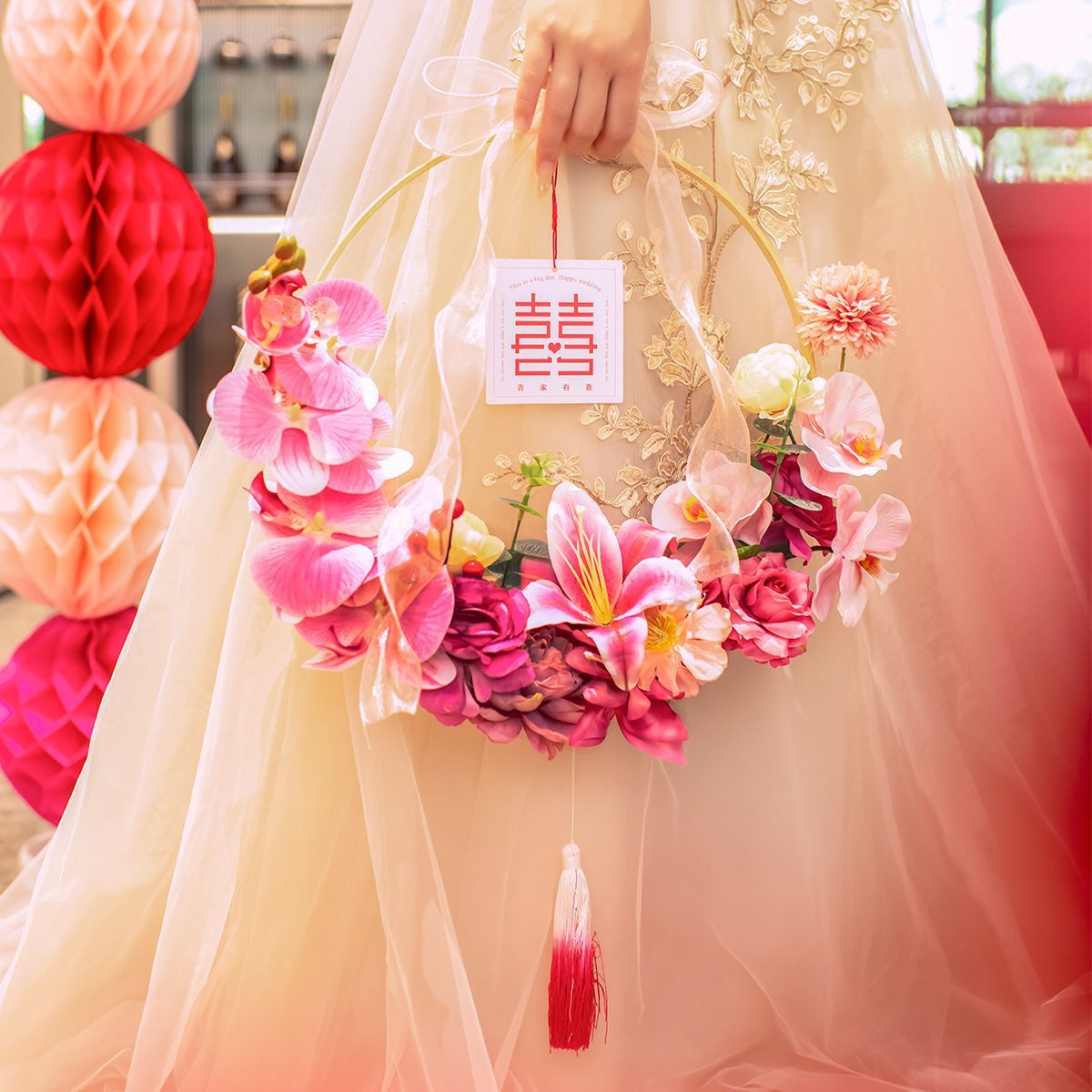 婚礼订婚婚房挂花新娘房间挂饰室内花环花装饰结婚用品大全