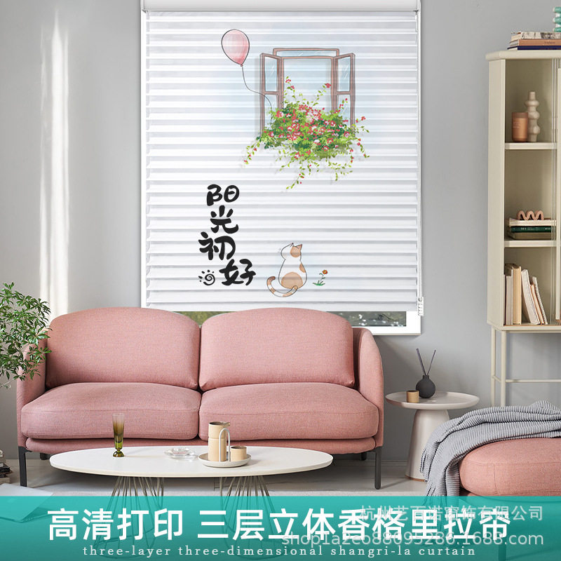 欧式香格里拉窗帘遮阳防蚊防晒卧室书房衣帽间升降百叶帘卷帘电动