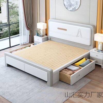 实床卧现代轻奢简约1.5米卧木室简约1.米双人床气压储物TLU8床主