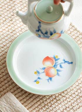 弥言法华手彩壶CNR承日式有田烧陶瓷点盘家用圆绘形茶台干泡盘茶