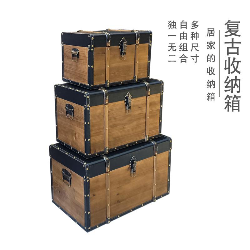 摆欧式复古木箱子件装饰收纳木箱实摄影木道具带锁箱113储物箱百