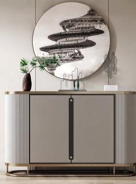 新奢式柜玄关柜实木餐边柜中轻岩板不锈钢隔断REQ简约门厅装饰柜