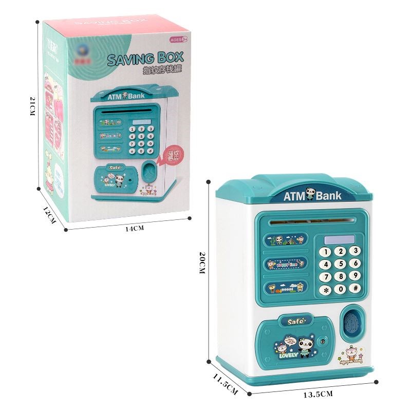 儿童卡通指纹存钱罐 带灯光音乐TM密码解锁储存硬币自动卷钱