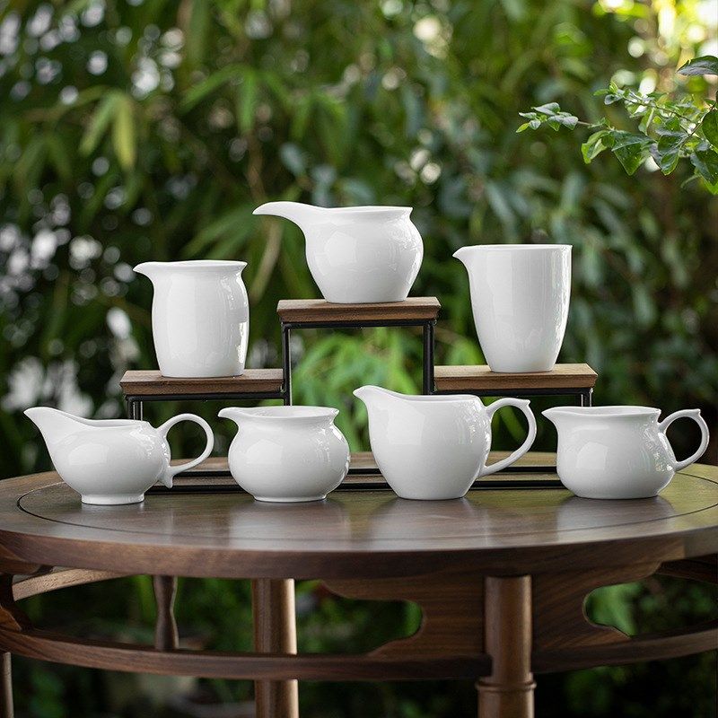 简约白瓷公道杯家用公平杯茶海陶瓷过滤底座组合功夫茶具单品配件