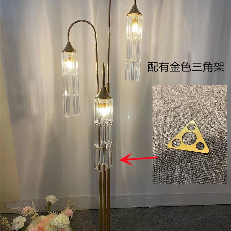 婚庆道具3头水晶路引铁艺电镀金色婚礼现场布置T台装饰摆设陈列