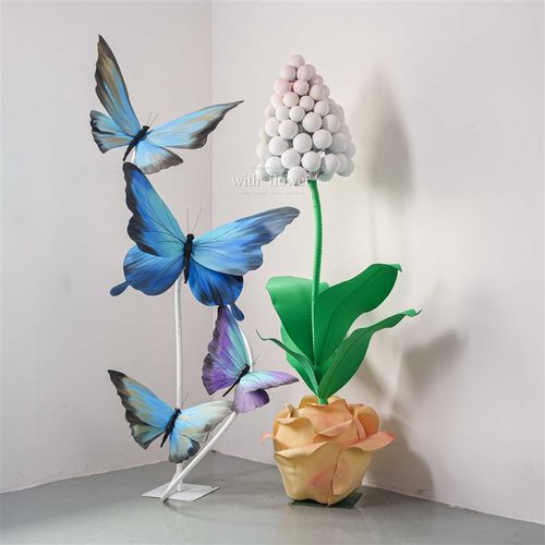 仿真蓝黑紫蝴蝶立体装饰商场美陈dp点摆件创意吊饰走廊酒店风信子