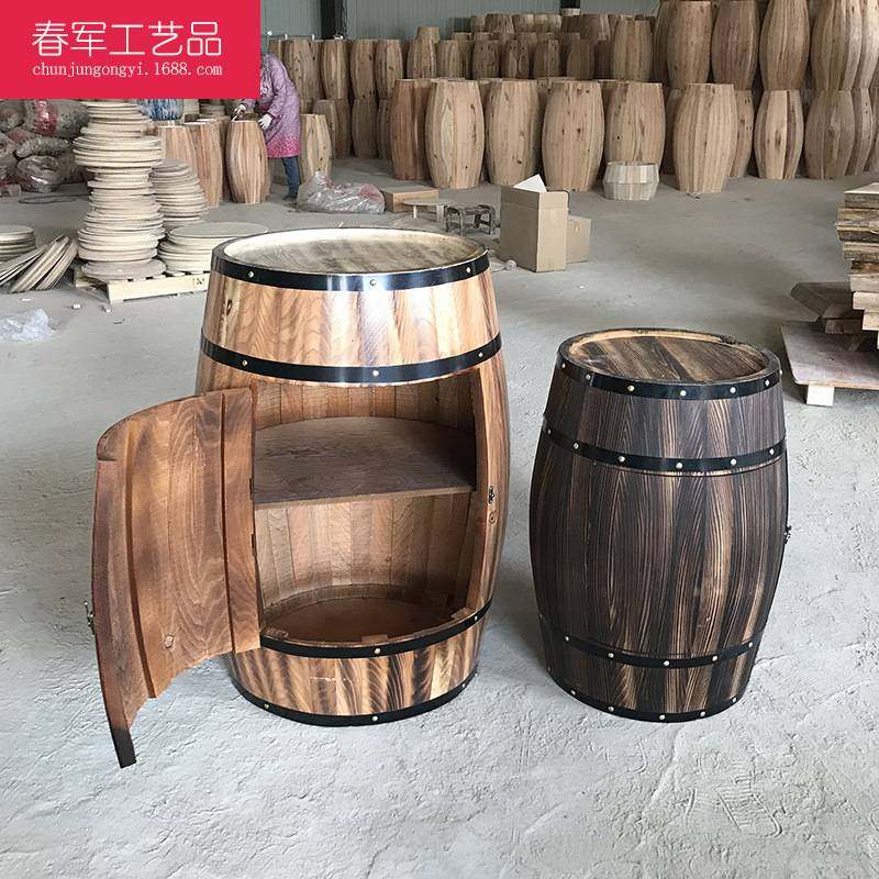 开门橡木桶酒柜红酒架田园木桶酒桶改装酒庄酒窖木桶红酒展示柜