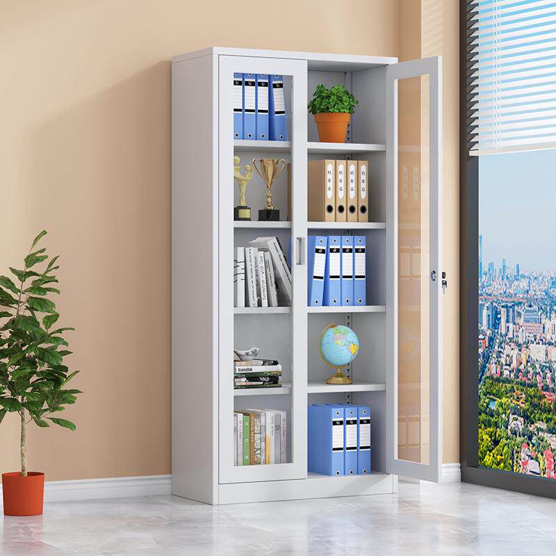 钢通制玻璃书文件纳柜GMP铁皮柜办公室收柜凭证档案资料带锁储物