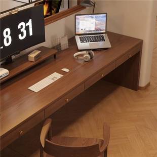 实木家用电脑桌带抽屉卧室学习桌儿童书桌书房简易办公桌双人并排