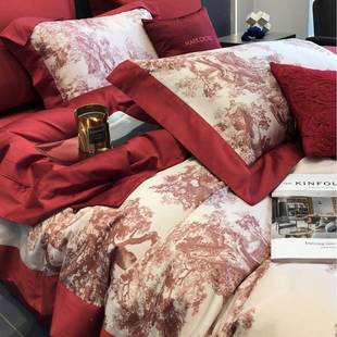 22庆四件套全棉100支长绒棉纯色大酒红床单色被套床MLC88888品床