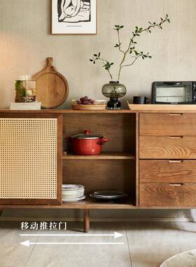 松日式藤装编边柜ONS现储物餐柜木实木双门整斗柜家用多功能收纳