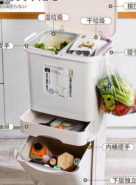 厨房垃圾桶家用0带盖臭22新款双层F97TM7S7厨余干湿分离分类日5式