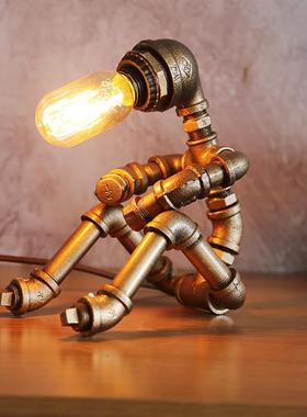 美式复古水灯管器人98481创意小灯台酒吧书房创意机小台灯出口工