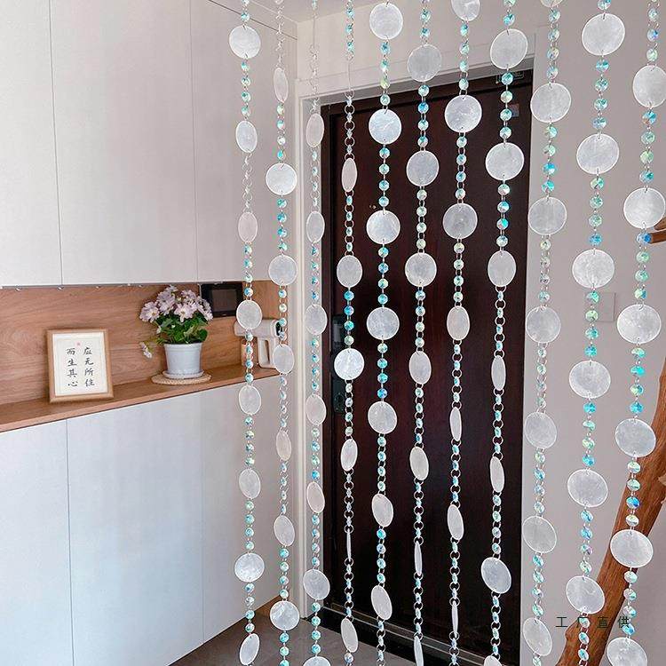 新款鱼人姬晶水珠帘玄客厅隔断F5M7JMSH帘过道免打孔短门帘吊饰贝