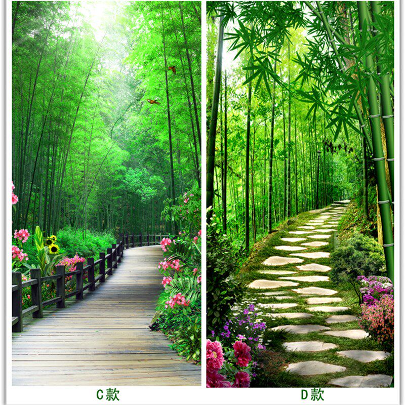 玄关过道墙贴画3d立体壁画自粘防水壁纸客厅墙纸贴纸林荫小道定制