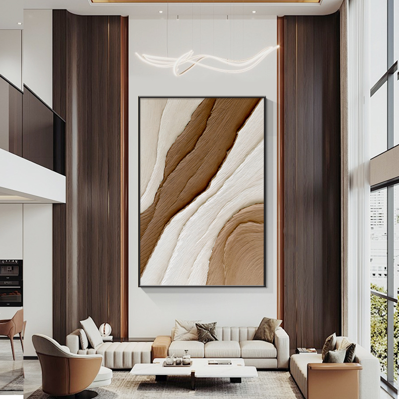 复式挑空装饰画抽象艺术大芬村油画肌理感晶瓷画别墅调高玄关挂画