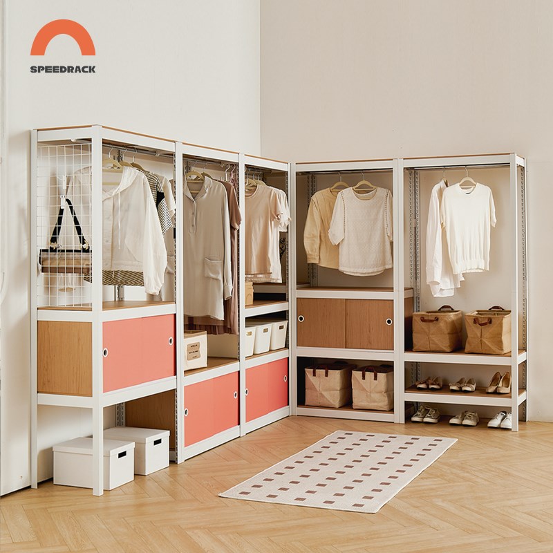 diy衣柜免打孔组装金属风框架结构低碳钢成品衣柜小户型卧室