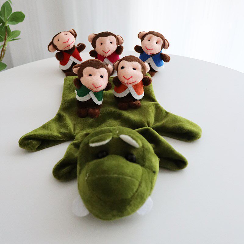 五只猴子荡秋千手偶玩具毛绒英语故事绘本安抚手指玩偶教具幼儿园