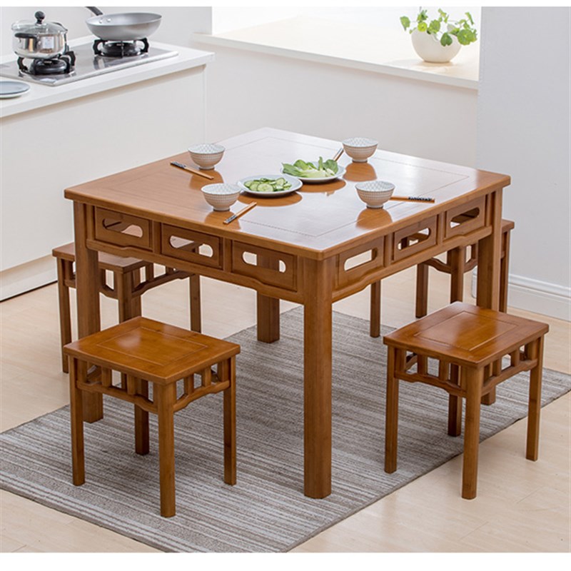 楠竹仿古餐桌椅中式八仙桌正方形农村中堂家用吃饭桌实木四方牌桌