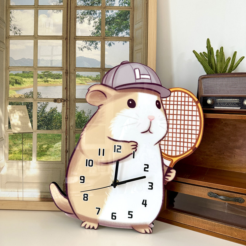 卡通创意可爱仓鼠宝宝装饰挂墙钟表客厅宠物儿童房静音时钟挂钟饰